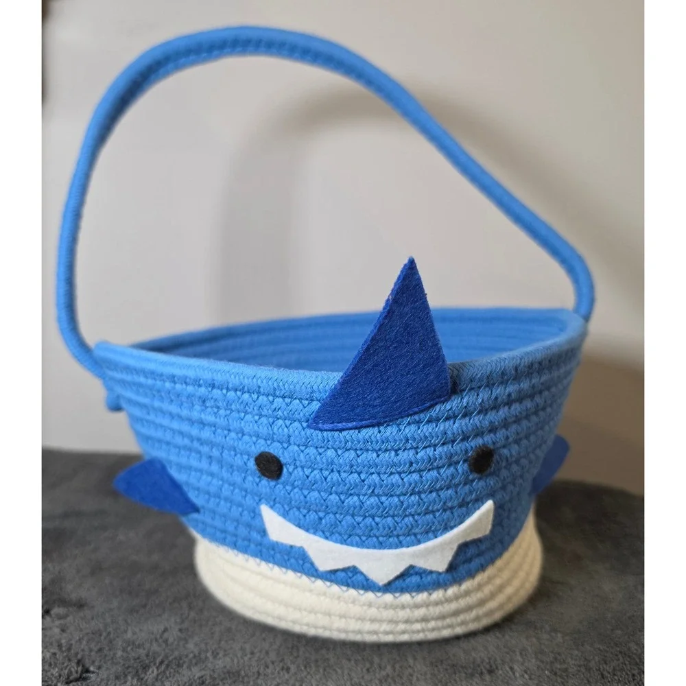 Target Shark Coiled Rope Basket Blue White Small Storage Bin Nursery Decor